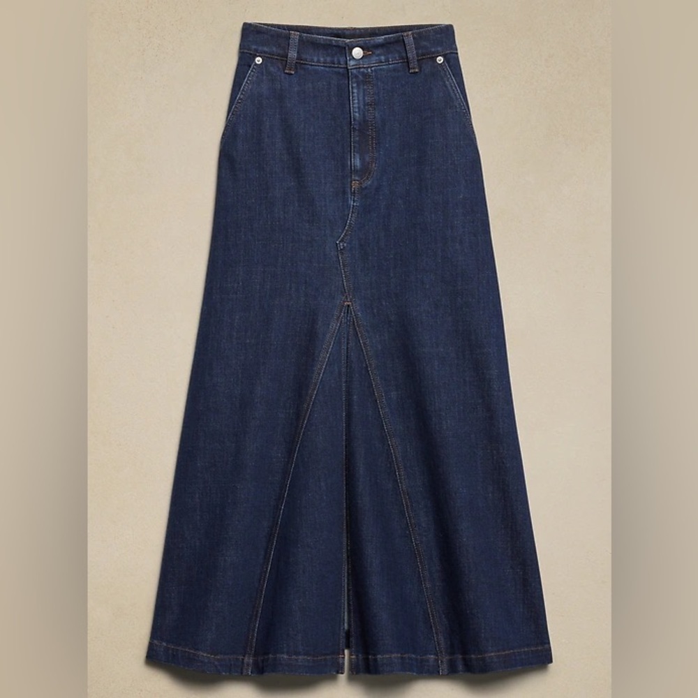 Banana Republic Center Split Classic Denim Midi Skirt Gray Black  Size 18 NWT